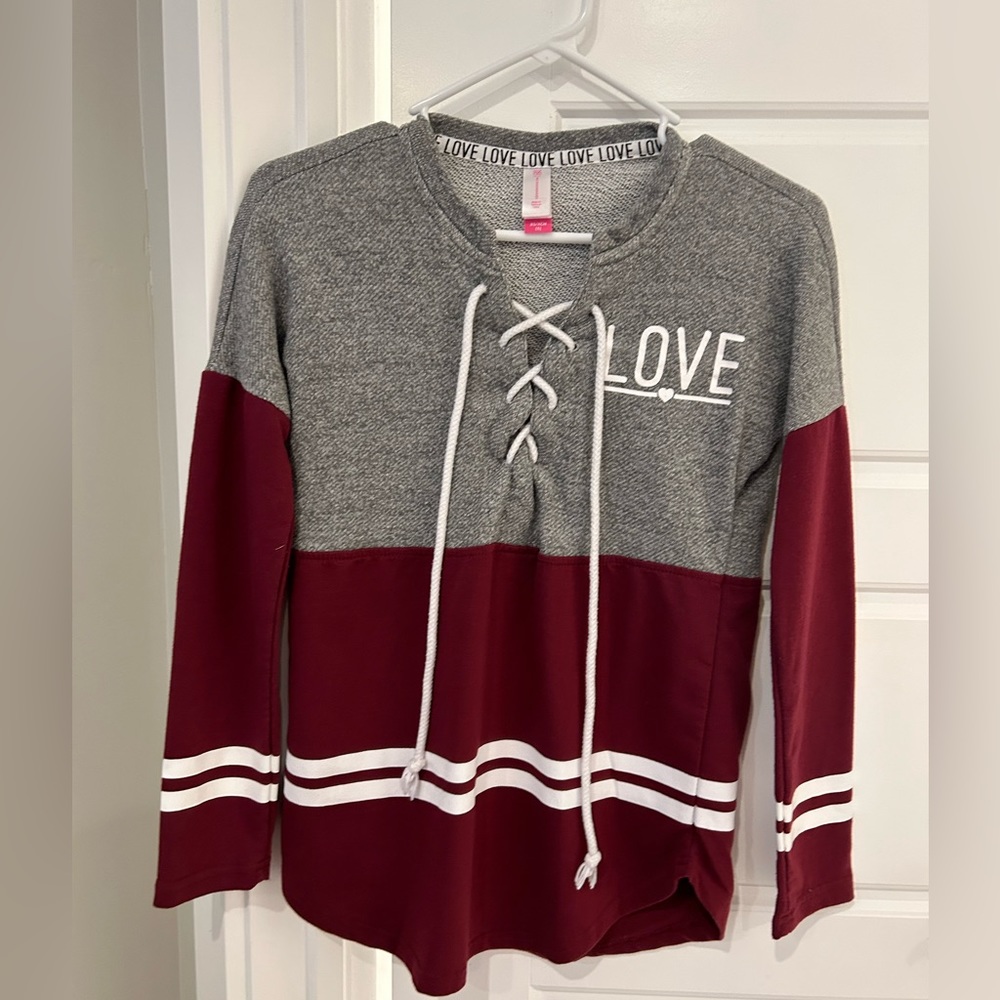 No Boundaries Gray and Burgundy Sweater